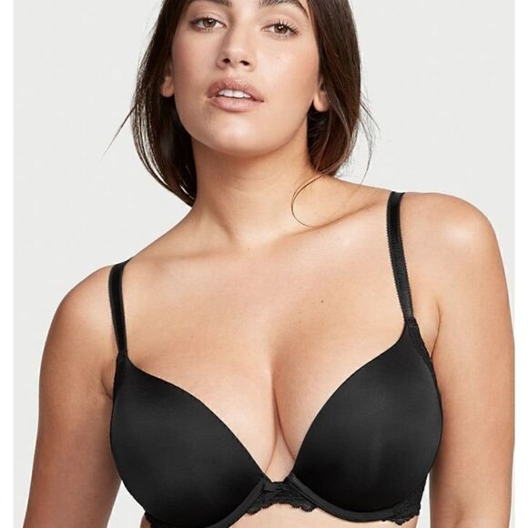 Victoria's Secret Dream Angels perfect Plunge black padded push-up bra 32 D D - Picture 1 of 13